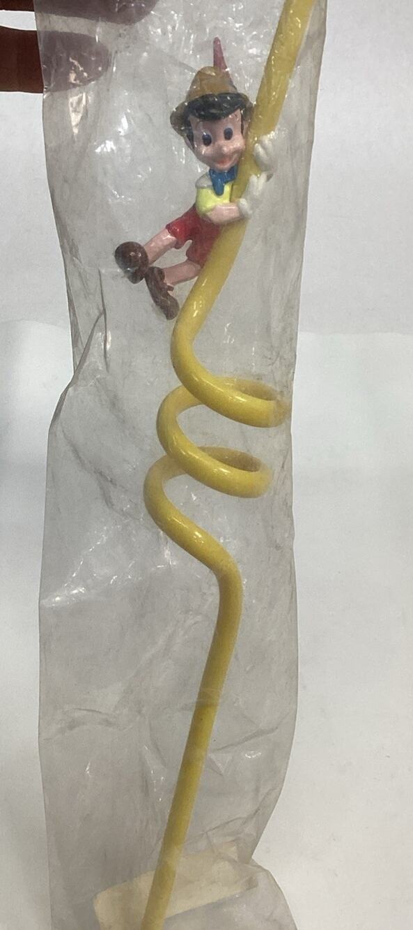 Vintage Pinocchio Applause Twisty Curly Swirl Straw By Disney - New Sealed